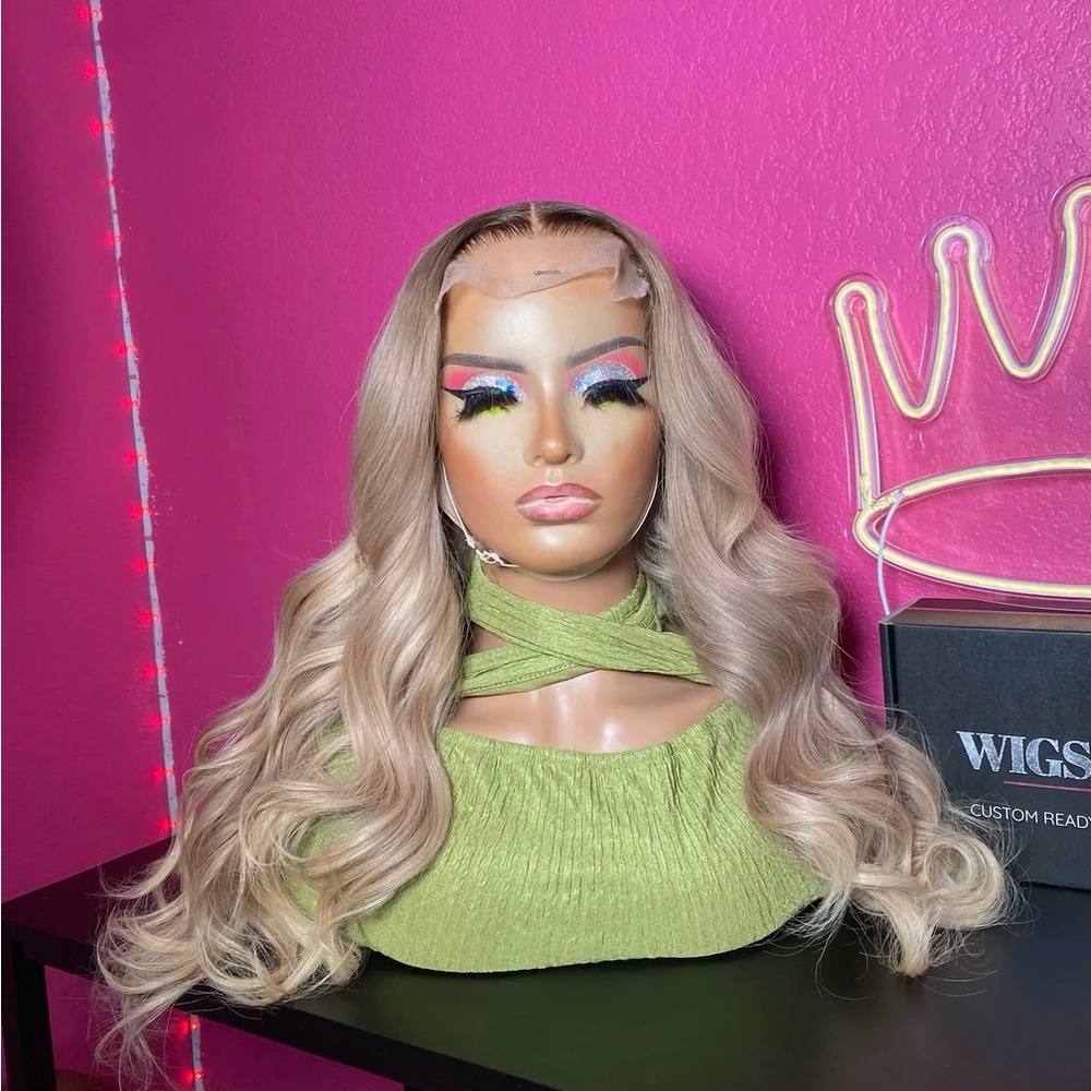 24’ Blonde Ombré with chocolate roots bodywave curl Luxury 100% Human Hair Wig